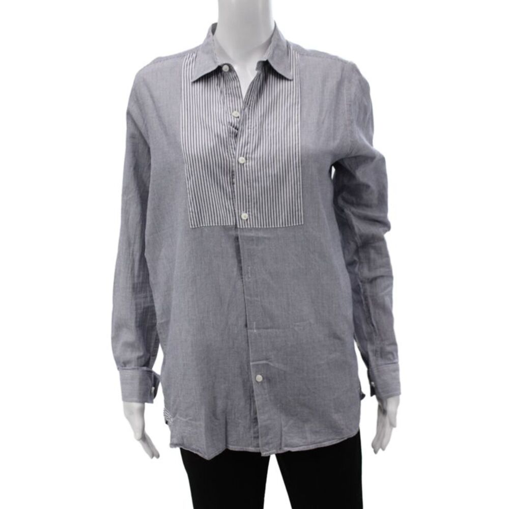 Theory Womens Striped Cotton Button-Up Shirt Long Sleeve Size XS Petites